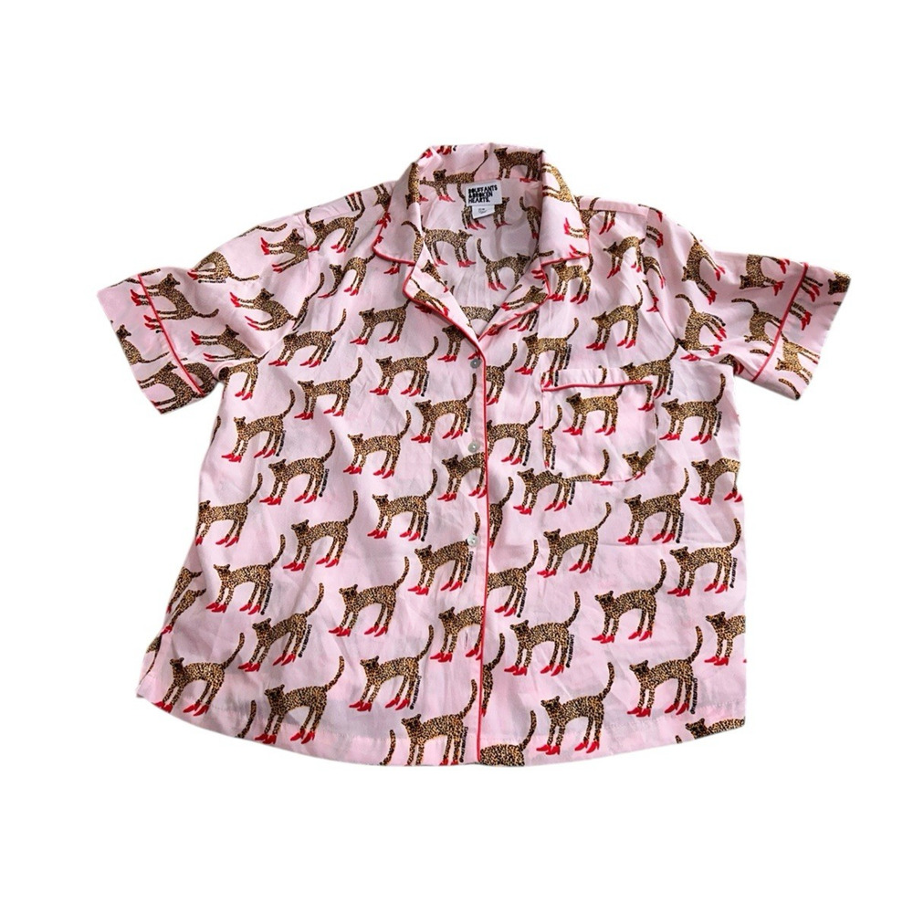 Bouffants & Broken Hearts Pink Cheetah in Heels Shorts Pajama Set Sz Medium Pjs - Picture 4 of 8